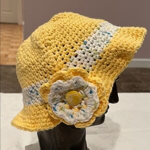 Sunny Yellow Kids Crochet Hat with Floral Detail